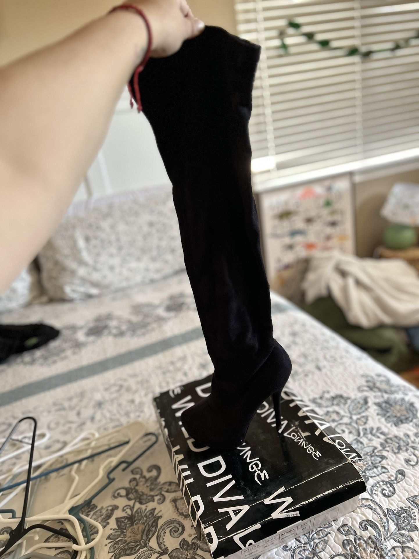 Black Size 5 1/2 Heel Thigh Boots