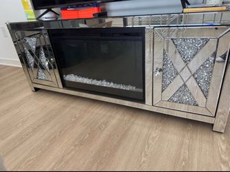 Mirrored Tv Stand w/ Fireplace