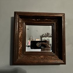 Vintage Engraved Wood Frame Mirror 