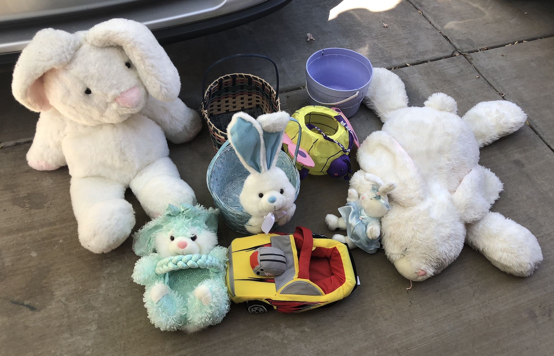 Stuffed animals and baskets