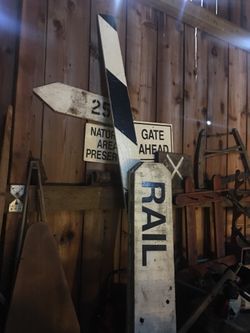 Rail Road sign x2 plus railroad arm also a box of letters.