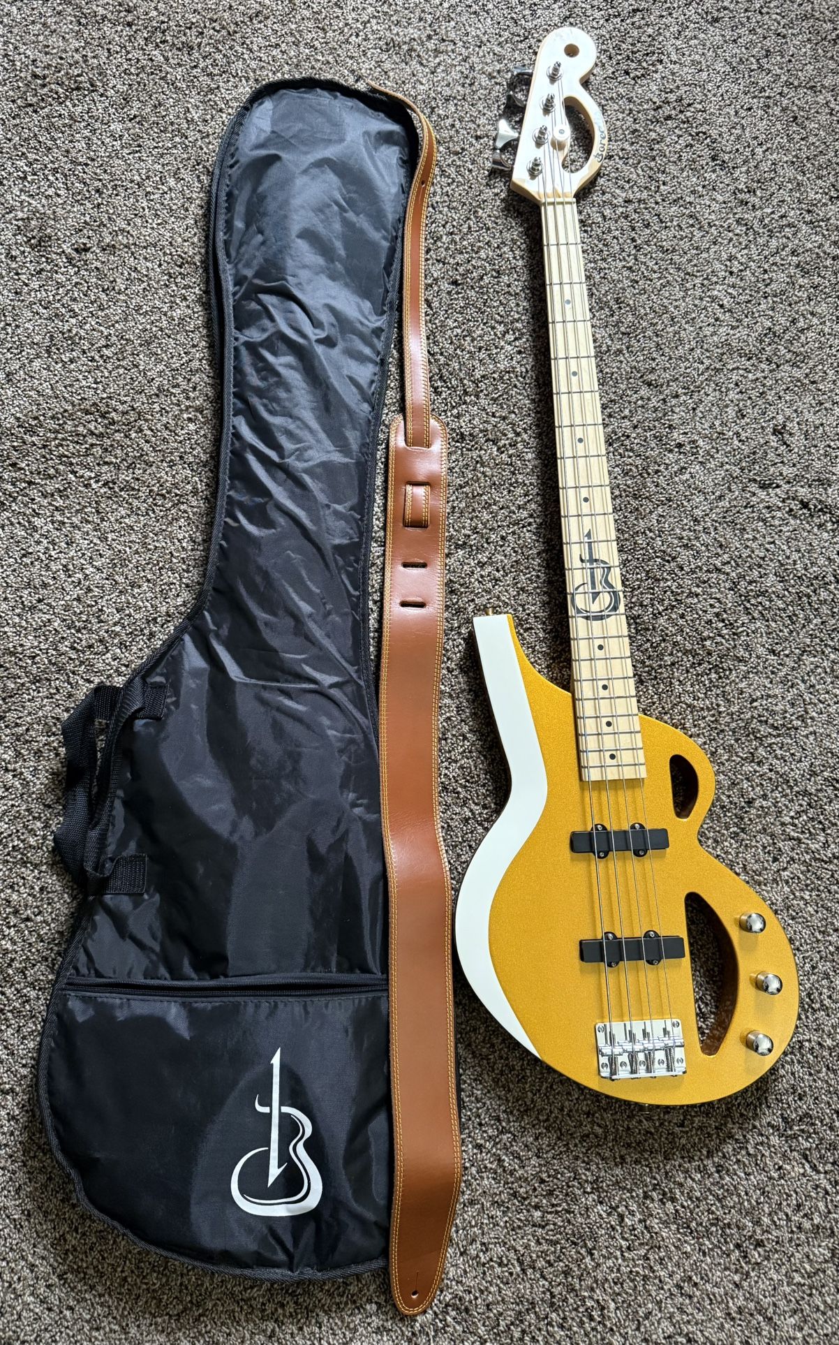 Borealis Jazz bass, gig bag, and Leather strap