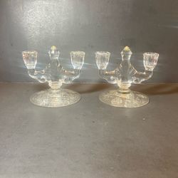 Heisey Glass Trident Orchid Etched Candle Stick Holder 