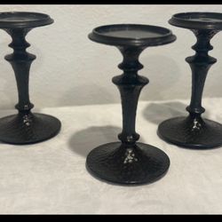 POTTERY BARN -3  VINTAGE  HAMMERED IRON PILLAR CANDLE HOLDERS