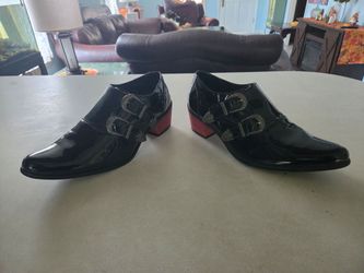 Black Patent Leather Double Buckle Heeled Shoes