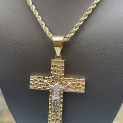 Cross Pendant With 10kt Gold Rope Chain 2075