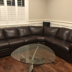 Italian Leather Brown Sectional Sofa - Like New. 