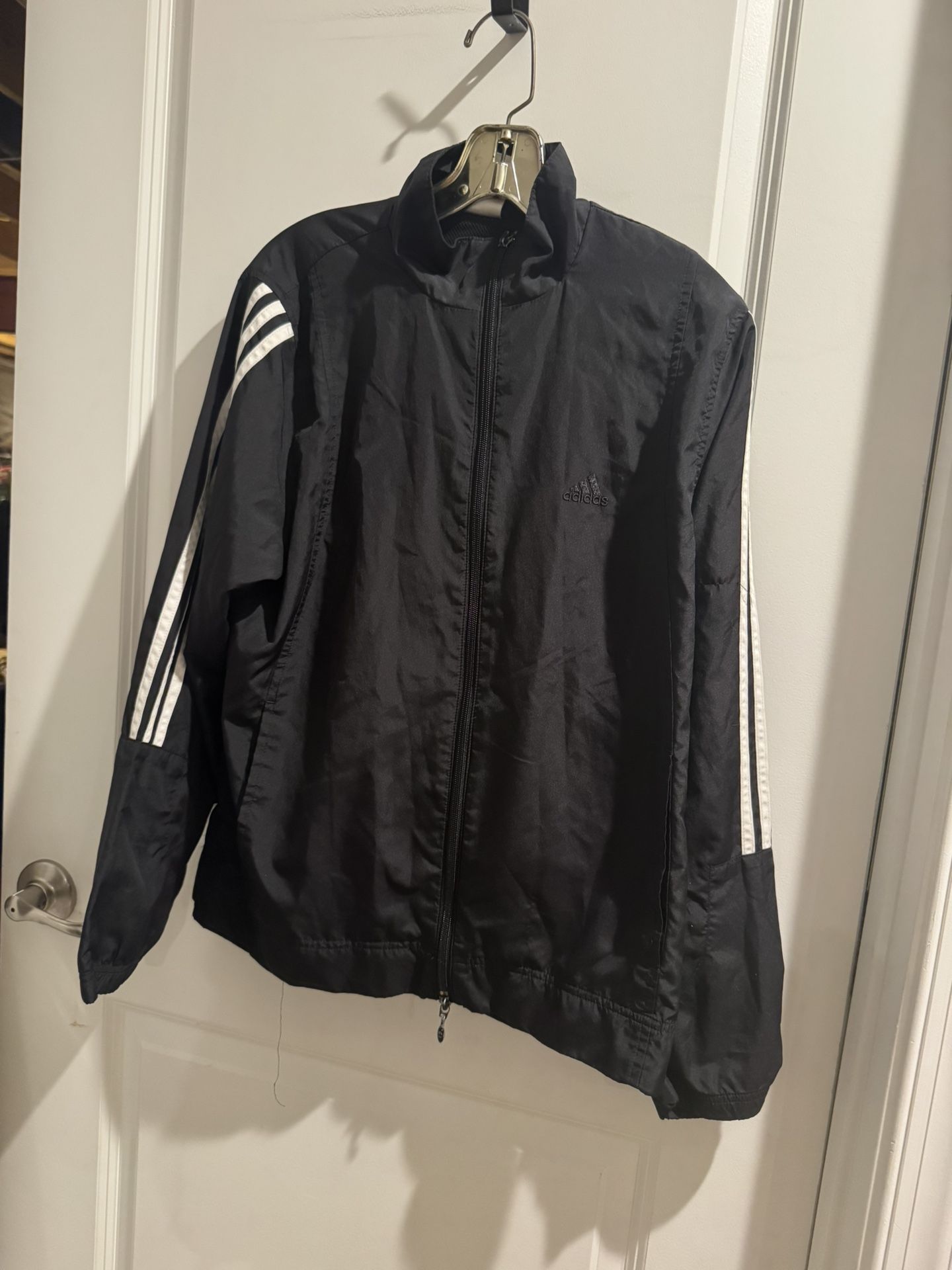 Adidas Boy’s Black Windbreaker with White Stripes Size M