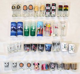 Shot Glasses Collection Lot of 37 Souvenir Bar Collectible Disney Various Travel