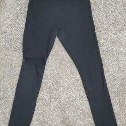 Womens Forever 21 Ripped Knee Leggings L Black