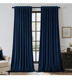 New beautiful EMEMA Velvet Curtains 96 inches Navy Blue Room Darkening Back Tab and Rod Pocket