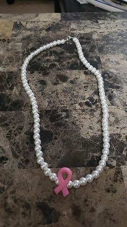 Pearl breast cancer necklace