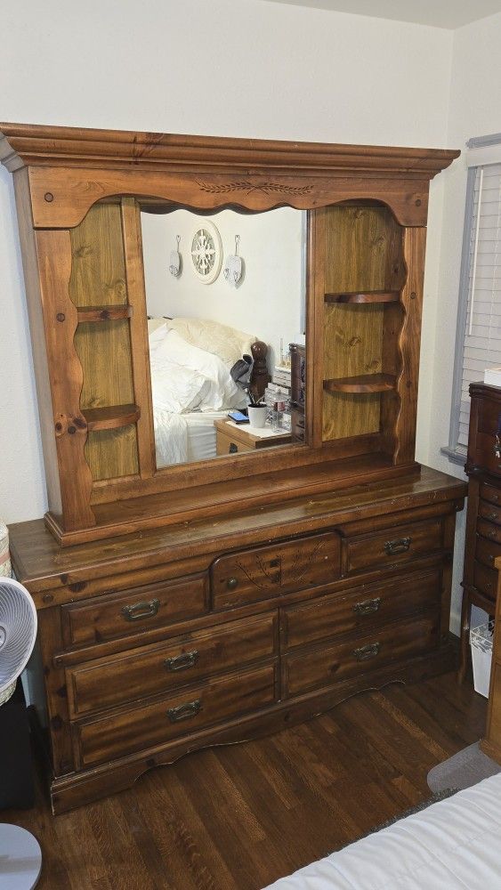 Wood Dresser and Mirror 