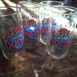 4 Vintage Super Bowl Glass Cups 