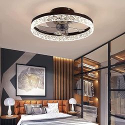 19.7" Ceiling Fan with Lights Remote Control, Modern Enclosed Bladeless , Dimmable LED 3 Color 6 Speeds Timing Reversible Blades, Indoor Flush Mount L