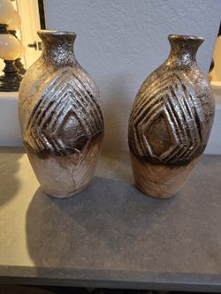 Ceramic Vases With Paper Mache And Leather Base