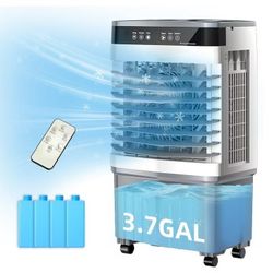 25‘’Evaporative Air Cooler with 12H Timer,3.7gal Water Tank, 3000CFM Portable Cooling Fan 3 Speeds,Smart Remote,Swamp Cooler for Room Bedroom Office