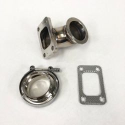 90 Degree 2.5" V-Band T3 Turbocharger Exhaust Adapter Flange+Clamp+Gasket   (FG AD 90D T3-VB250+CLVK250MS+GK T3-4