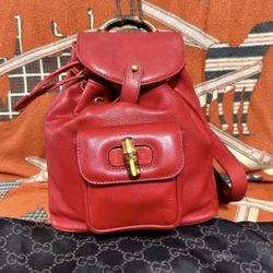 Gucci Red Leather Backpack w bamboo Handle & turnlock