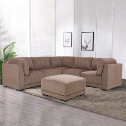 New open-box Costco Belize 6-Piece Fabric Modular Sectional in Brown - Delivery Available