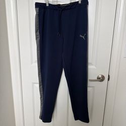Puma Pants Mens L Blue Gray Skinny Track Sweatpants Joggers