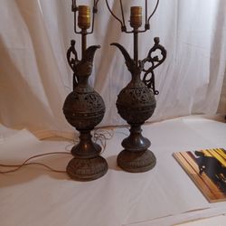 Antique Victorian Ewer Cherub Lamps