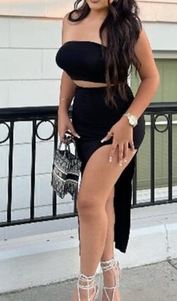 SXY Solid Tube Top and High Split Skirt