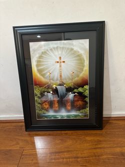 Framed Religious Cross Waterfall Wall Art