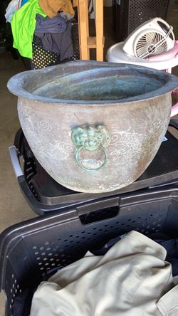 19 TH century vintage brass  Chinese pot planter with holes. 10 1/2 inch tall circular 16 inch