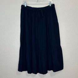 Anthology Linen Blend Navy Blue Tiered Midi Skirt