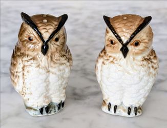NOS Vintage Ardco Salt & Pepper Shakers Great Horned Owls Animal Bird Ceramic