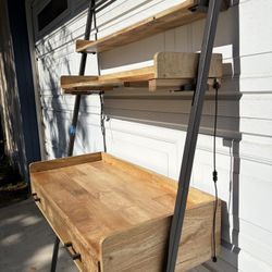 Leaning Wood Desk With Drawer And Two shelves 