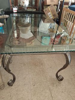 Glass Top Coffee Table with Ornate Metal Base