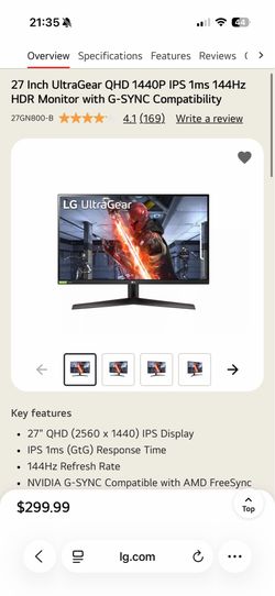 144 Hz 27 inch Gaming Monitor LG