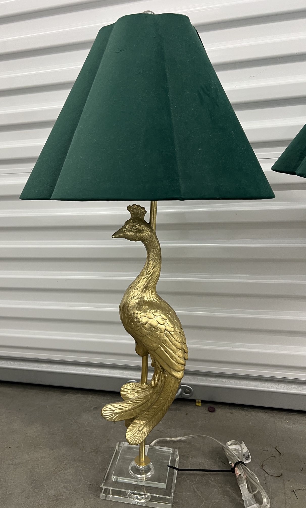 Brand New Gold Peacock Lamp With Green Velvet Lamp Shade