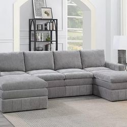 Brand New Grey Super Plush Modular Sectional Sofa 