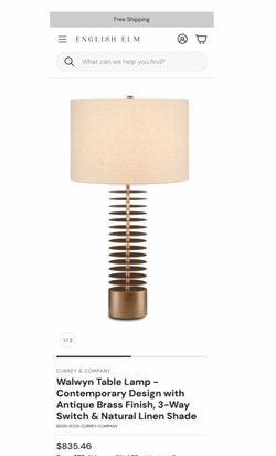 Currey & Company Walwyn Table Lamp – Antique Brass, Linen Shade — $400 Each / $750 Pair