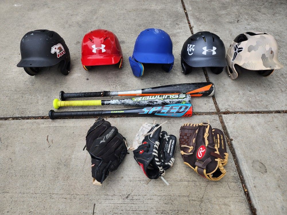 Baseball Gloves, Batting Helmets, Baseball Bats