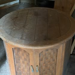 Vintage Hexagonal Wood End Table Round Top retro