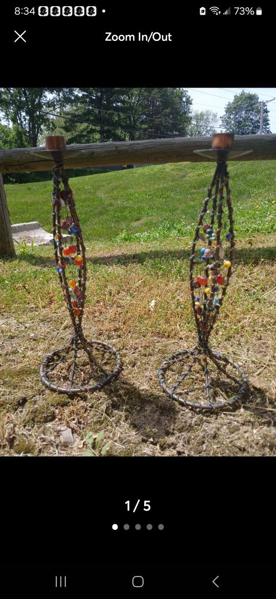 Set Of 2  light candle holder vintage Plastic Beads  used 