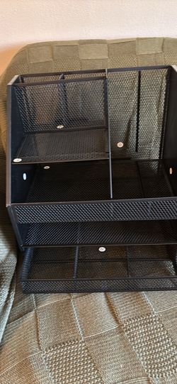 Organizador Para Escritorio. Multifuncional De Malla Con vestidura De Madera En Los Laterales