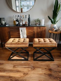 Stools, leather and steel