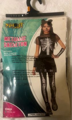 $20 Girls Halloween Metallic Skeleton Costume. Size Child Small 4-6. Bonus headband and necklace for free!