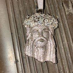 Moissanite And Sterling Silver Jesus Face Pendant 