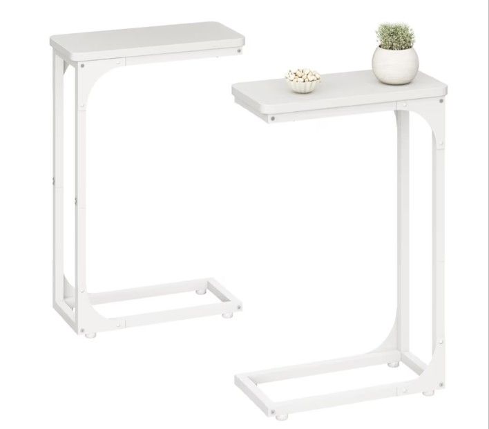 Side Table Set of 2 Living Room Sets Slim Couch Tray Tables Skinny Thin Small Modern 7 inch Width, White (017-18WW)