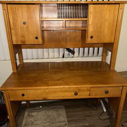 Solid Wood Desk with Hutch + Matching Rolling File Cabinet