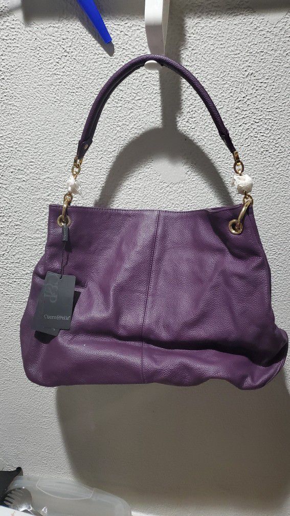 MOTHER'S DAY SPECIAL!!!  Cuore & Pelle Purple Leather Sofia "Hobo" Style Hand Bag 