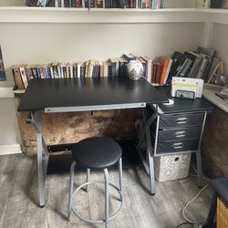 Adjustable Drawing/STUDIO Table Desk With Stool Chair And 3 Drawers Attached