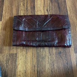 Aphrodite Vintage EEL Skin Leather Clutch Purse In Brown