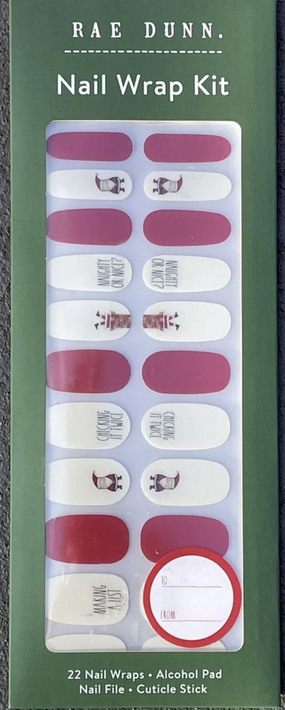 Rae Dunn Nail Wrap Kit Christmas Naughty Or Nice Manicure Sticker Set #2333